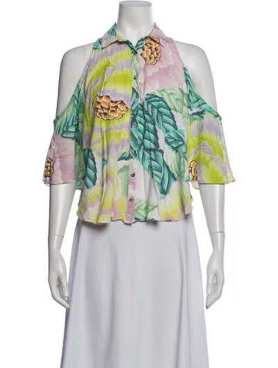 Pre-owned Mara Hoffman Floral Print Halterneck Blouse In Green