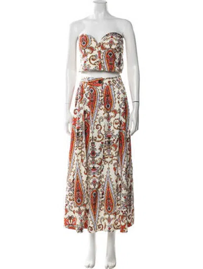 Pre-owned Mara Hoffman Paisley Print Pleated Accents Skirt Set In Neutrals
