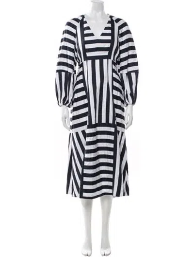 Pre-owned Mara Hoffman Striped Midi Length Dress In White