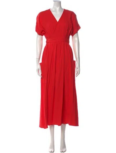 Pre-owned Mara Hoffman V-neck Long Dress In Red