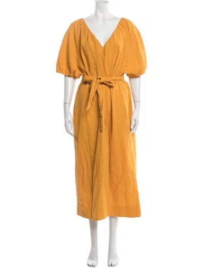 Pre-owned Mara Hoffman V-neck Midi Length Dress In Yellow