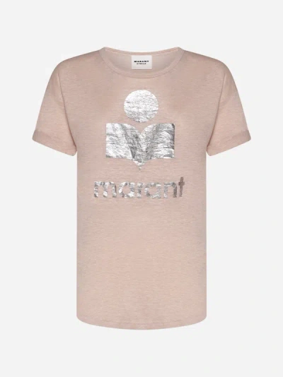 Marant Etoile Koldi Linen T-shirt In Pearl Rose,silver