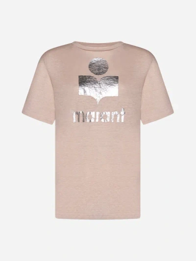 Marant Etoile Zewel Linen T-shirt In Pearl Rose,silver