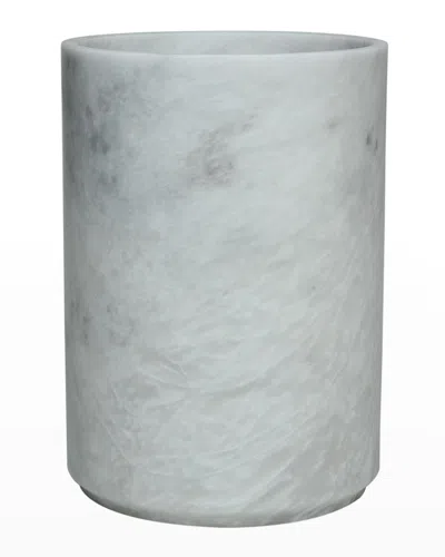 Marble Crafter Eris Collection Pearl White Marble Round Wastebasket W/ Liner