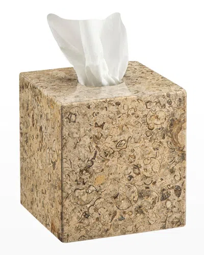 Marble Crafter Fossil Stone Polished Tissue Box Holder In Beige/ivory