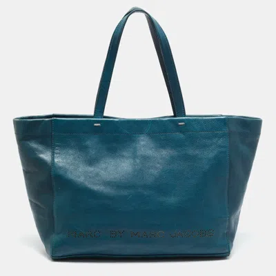 Pre-owned Marc By Marc Jacobs Perforated Logo Teal Green Leather Tote
