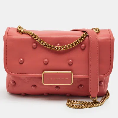 Pre-owned Marc By Marc Jacobs Rebel 24 Studded Coral Pink Leather Shoulder Bag