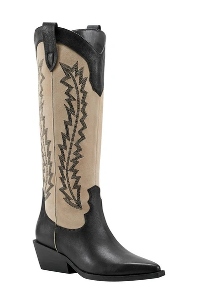 Marc Fisher Ltd Roselle Western Boot In Black/ Beige