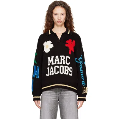 Marc Jacobs Brown Varsity Knit Polo In Black