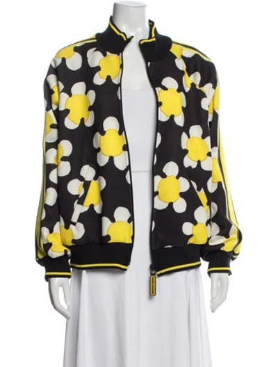 Pre-owned Marc Jacobs Floral Print Bomber Jacket In Black/yellow
