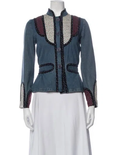 Pre-owned Marc Jacobs Floral Print Denim Jacket In Blue