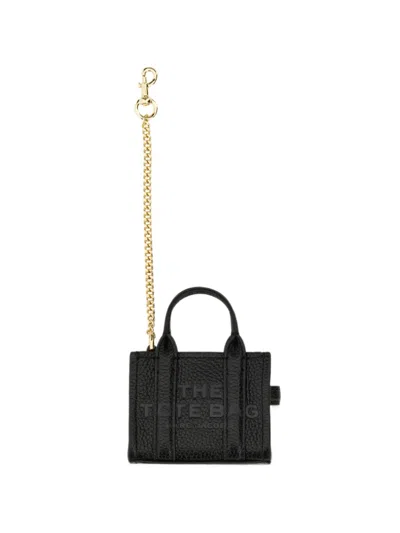 Marc Jacobs Nano Tote Logo-embossed Leather Keychain In Black
