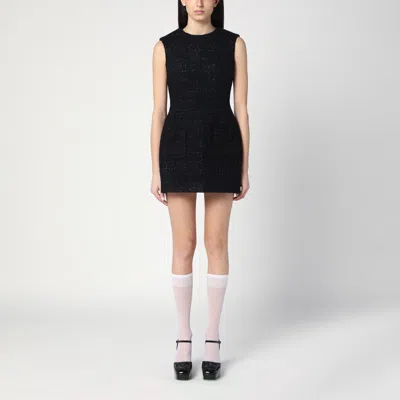 Marc Jacobs Textured Black Tweed Mini Dress In Metal