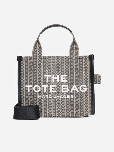 Marc Jacobs The Mini Tote Logo Jacquard Canvas Bag In Black