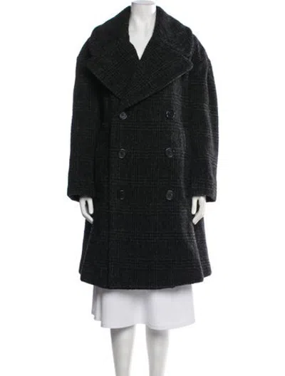 Pre-owned Marc Jacobs Virgin Wool Plaid Print Coat In Black