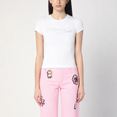 Marc Jacobs White T-shirt With Logo And Micro Crystals