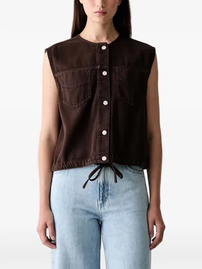 Marc O'polo Drawstring-hem Sleeveless Denim Vest In Brown