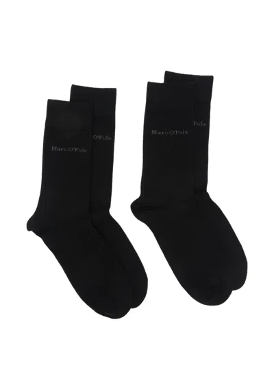 Marc O'polo Logo-print Ribbed-cuff Socks (set Of Two) In Black