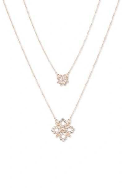 Marchesa Filigree Crystal Layered Necklace In Gold