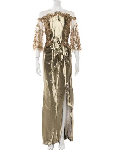 Pre-owned Marchesa Floral Print Long Dress In Gold