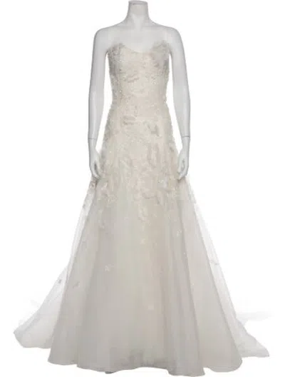 Pre-owned Marchesa Floral Print Long Dress In Neutrals