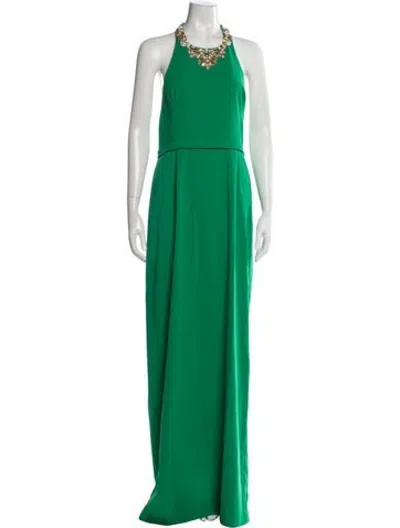 Pre-owned Marchesa Halterneck Long Dress In Green