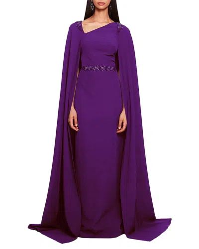 Marchesa Notte Asymmetrical Crepe Kaftan Gown In Purple