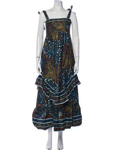Pre-owned Marchesa Rosa Printed Long Dress W/ Tags In Blue