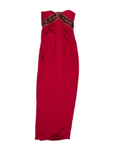 Pre-owned Marchesa Silk Long Dress In Red