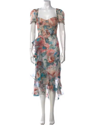 Pre-owned Marchesa Silk Midi Length Dress In Multicolor