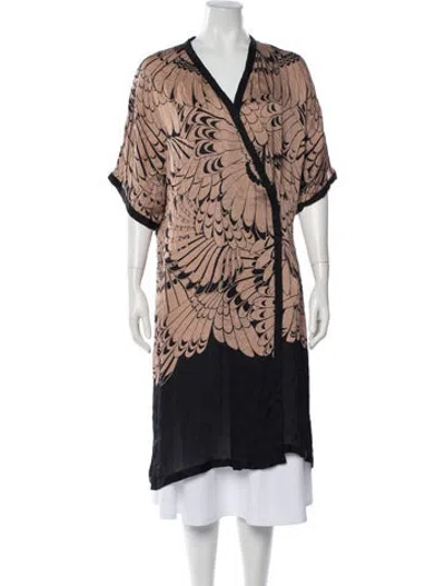 Pre-owned Marchesa Silk Printed Robe W/ Tags In Neutrals