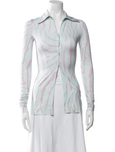 Pre-owned Marcia Printed Long Sleeve Button-up Top In Pink