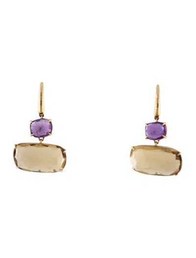 Pre-owned Marco Bicego 18k Amethyst & Citrine Drop Earrings In Multicolor