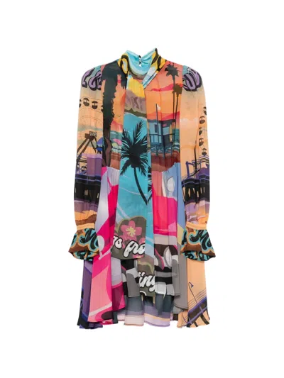Marco Bologna Graphic-print Pussy-bow Mini Dress In Multi