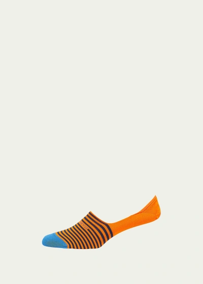 Marcoliani Invisible Touch Striped No-show Socks In Orange