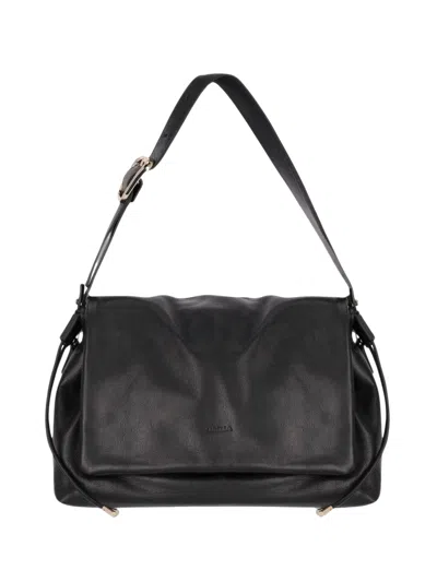Marella Black Leather Gold-tone Hardware Shoulder Bag