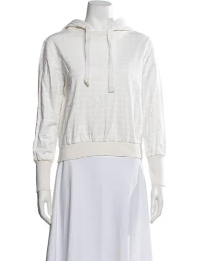 Pre-owned Marella Houndstooth Print Crew Neck Hoodie In White