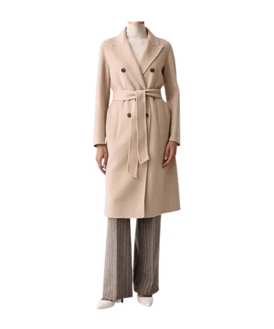 Marella Laghi Double-breasted Belted Coat In Neutral