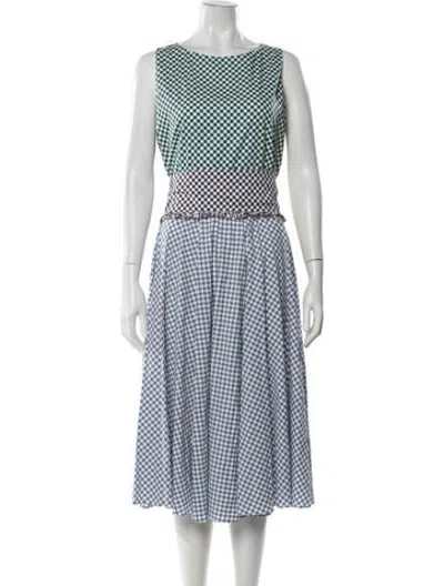 Pre-owned Marella Plaid Print Midi Length Dress In Blue/white