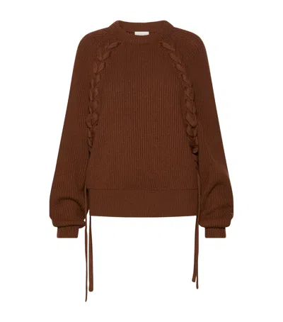 Marella Wool Lace-detail Sweater In Brown