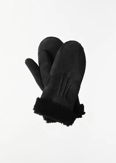 Margaret Howell Merino Shearling Mittens In Black