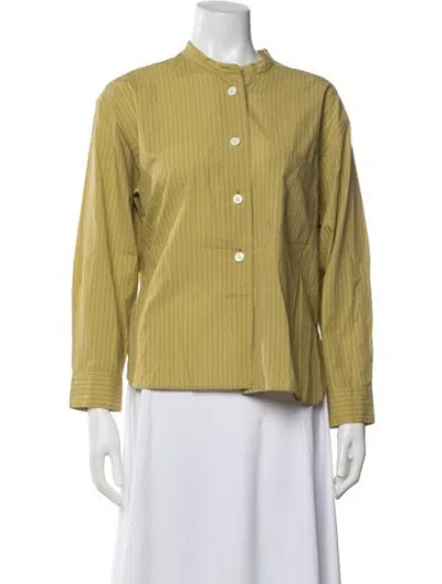 Pre-owned Margaret Howell Striped Long Sleeve Button-up Top In Green