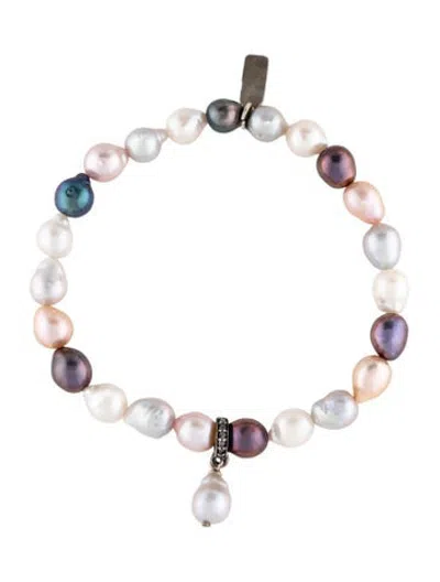 Pre-owned Margo Morrison Pearl & Diamond Bracelet, 6.5" In Multicolor