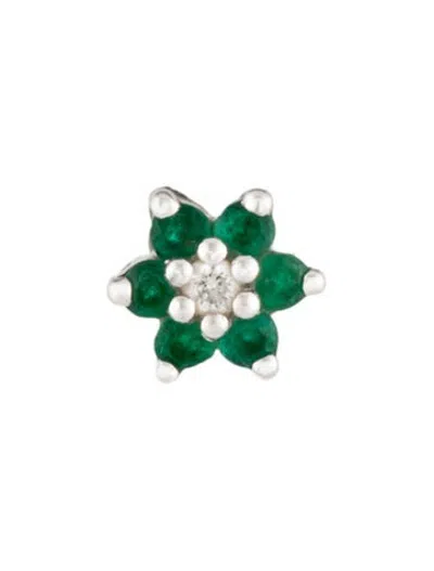Pre-owned Maria Tash Emerald & Diamond Flower Threaded Single Stud Earring In Multicolor