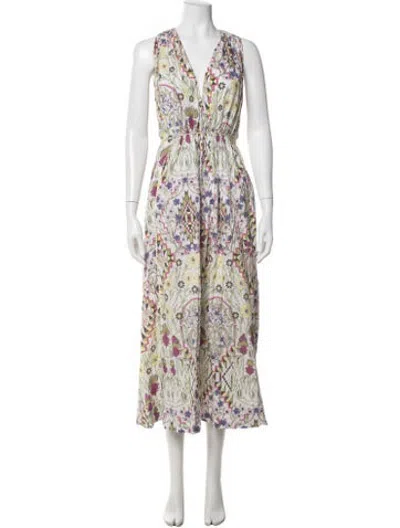 Pre-owned Mariacher. Floral Print Long Dress In White