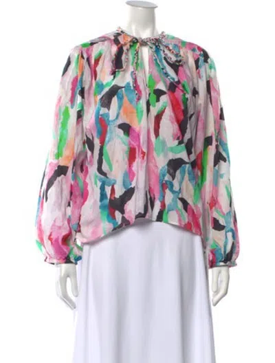 Pre-owned Mariacher. Printed Mock Neck Blouse In Pink