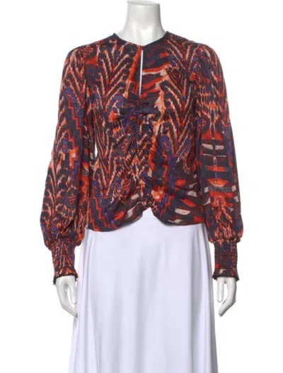 Pre-owned Mariacher. Printed V-neck Blouse In Blue/orange