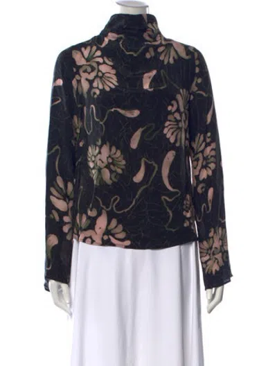 Pre-owned Mariacher. Silk Floral Print Top In Blue