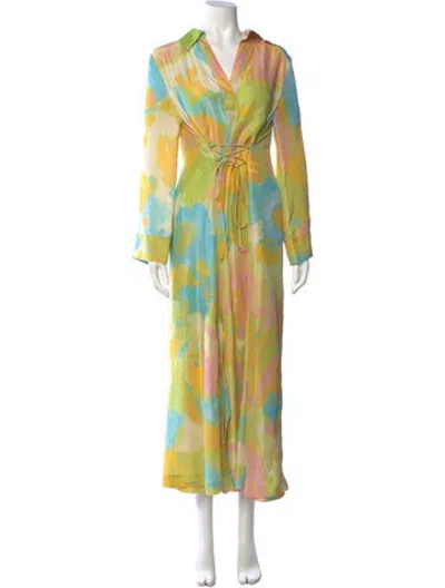 Pre-owned Mariacher. Silk Long Dress In Yellow