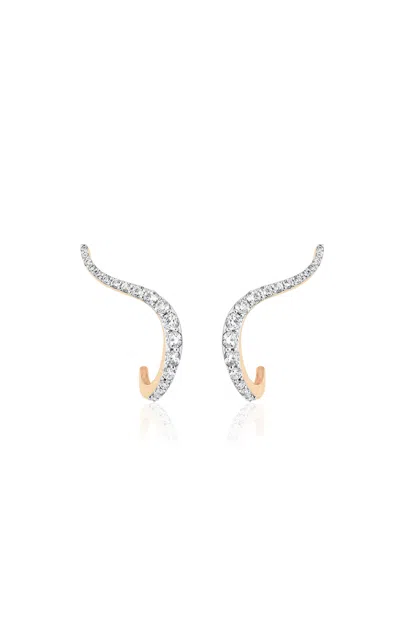 Marie Mas 18k Rose Gold Halo Earrings Half Pavé In White